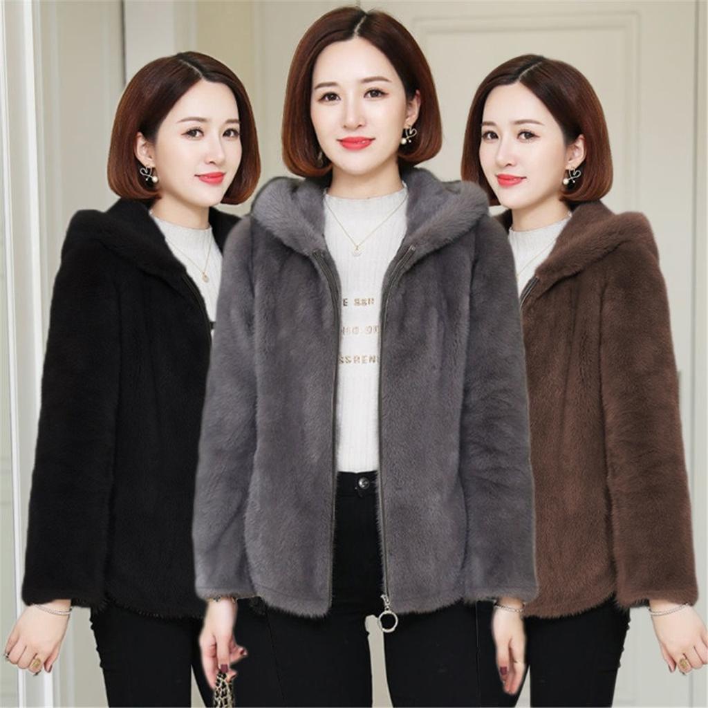 Padded double-sided coral velvet autumn and winter loose hooded warm jumper women's zip jacket