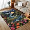 Floral Landscape Polyester Area Rug - Streams & Flowers Design, Antiskid Crystal Velvet Carpet, Comfortable General-Purpose Floo