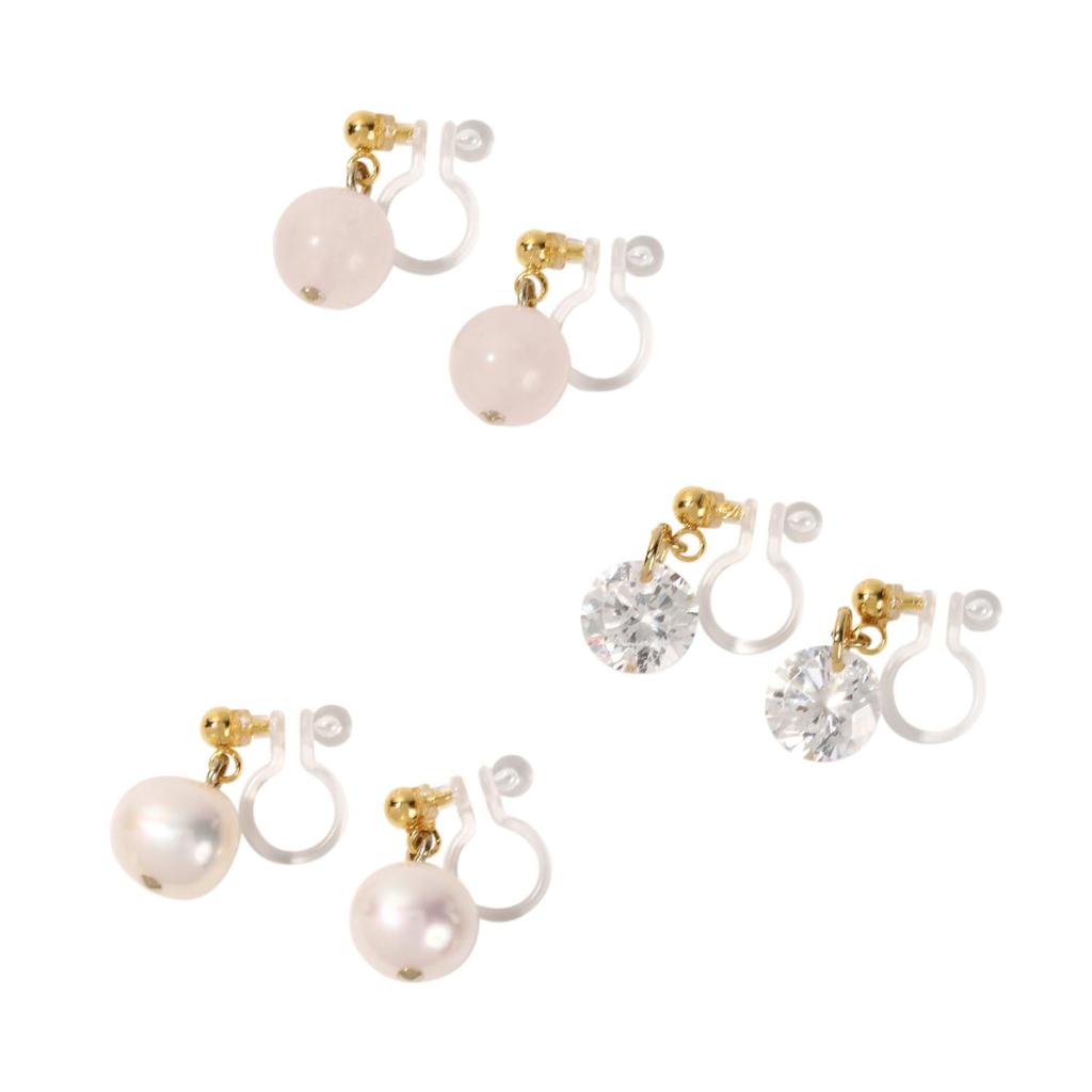 by Yumi Yumi sienne natural metal allergy made in Japan [Produced Katsura] non-pierced earrings, pearl, stone, CZ, compatible, ladies, (3-piece set)