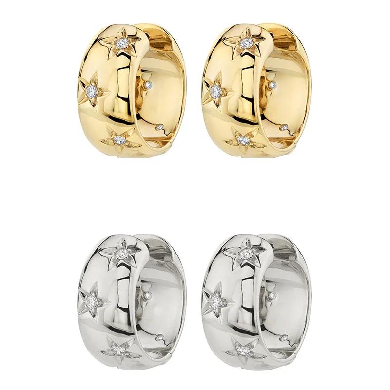 Gold Color Big Hoop Earrings for Women Fine Zircon Star Round Circle Piercing Earrings Fashion Party Jewelry Accessories