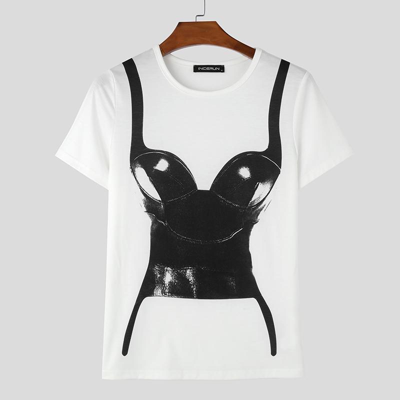 

INCERUN Summer Men O Neck Short Sleeve Funny Print Casual T-shirts Tops L белый