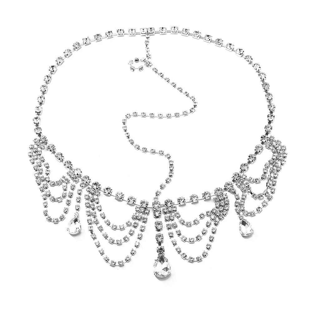 Accesorii de păr exagerate cu franjuri complete cu picături de apă, cu lanț pentru frunte în formă de mireasă, bandă de păr