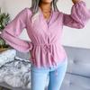 Blusa de primavera y verano para mujer, camisa de gasa con lunares y manga larga con volantes y cintura anudada