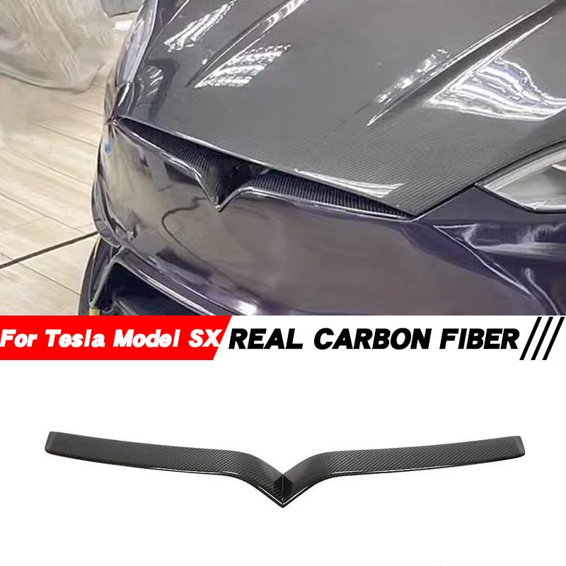 For Tesla Model S X 2016-2025 Real Dry Carbon Fiber Car Front Hood Center Grille Front Bumper Grille Cover Trim Car Accessories