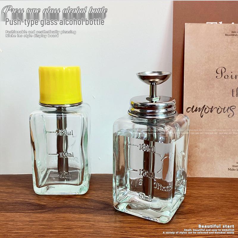 Press-Type 180ml Glass Alcohol Bottle for Nail Art - Nail Polish Remover Container, Trendy Nail Art Tool