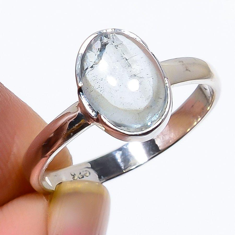 

Кольцо из чистого серебра 925 пробы с натуральным аквамарином ручной работы, размер 6 A4t57