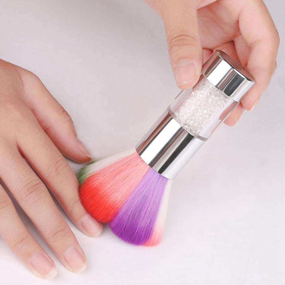 Shiny Rhinestone Handle Nail Dust Brush Petal Pattern Powder Remover Brush  Salon Nail Care Use