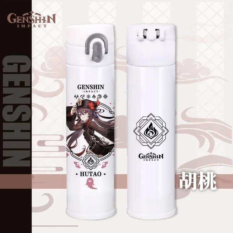 Genshin Thermos Cup Bottles Zhongli Beelzebul Genshin Impact Insulated Bottles Anime Coffee Water Cup Mug Vacuum Thermos Flask