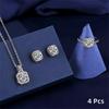 4-piece Sparkling Crystal Diamond Jewelry Set! Necklace, Ring, and Earrings, Finely Cut and Dazzling, Fashionable and Versatile
