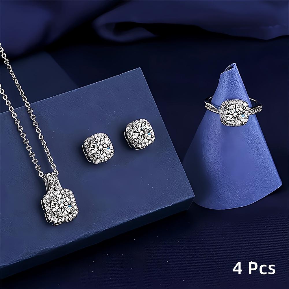 4-piece Sparkling Crystal Diamond Jewelry Set! Necklace, Ring, and Earrings, Finely Cut and Dazzling, Fashionable and Versatile