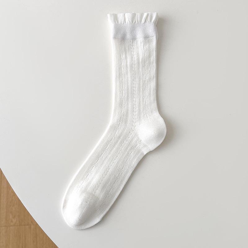 

Women s Mid-Calf Mulberry Silk Socks - Japanese Cartoon Cat, Thin Mesh Lace, White One Size
