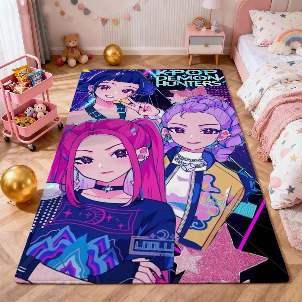 Kpop Demon Hunters Neon Stage Indoor Rug Nonslip Thick Carpet For Entryway Home Party Decor Valentine'S Day Gift