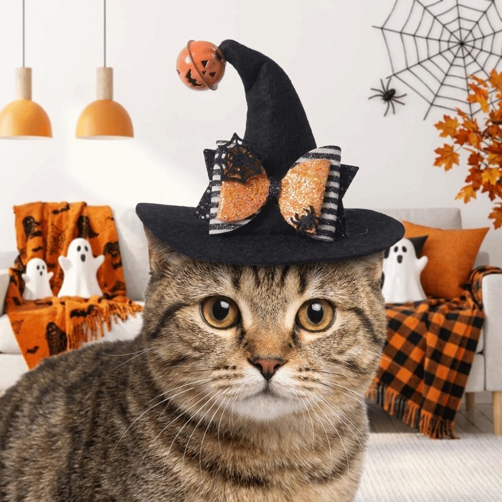 With Bell Cat Wizard Cap Sequin Bowknot Dog Halloween Headwear Pet Witch Hat Festival Carnival