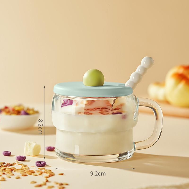 

1Pieces Breakfast Cup With Lid Spoon Milk Cup Handle Oat Cup Transparent Cup Glass Milk Yogurt Cup Outdoor Tableware синій