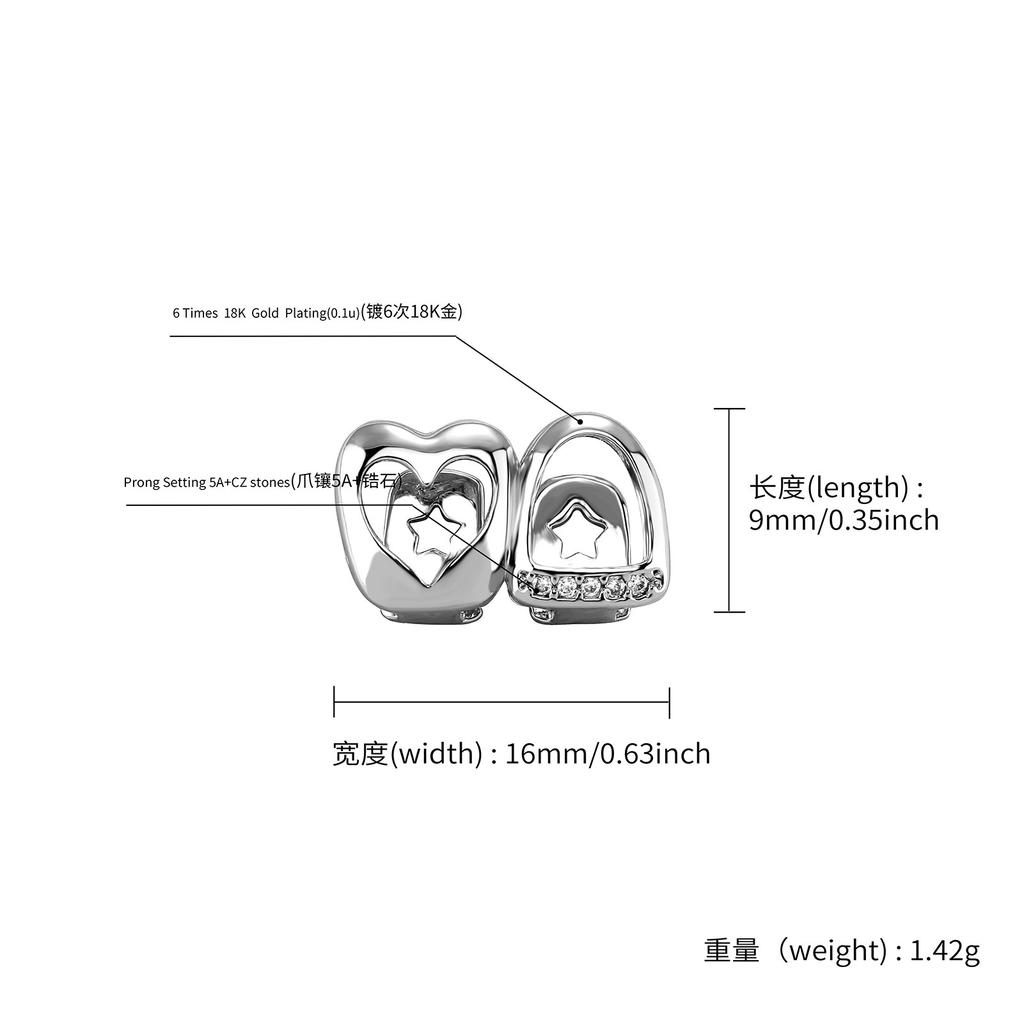 Double Heart Diamond-Studded Gold Teeth Hip-Hop Braces Versatile Halloween Personalized Teeth Accessories