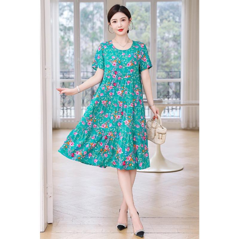 

Summer Short-sleeved, Loose and Long Artificial Cotton Dress for Middle-aged and Elderly Women XXXXXL