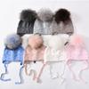 Children's Knitted Hat Rabbit Velvet Front with Small Diamonds with Braids Ear Protectors Cute Outdoor Wool Hat Warm and Windproof