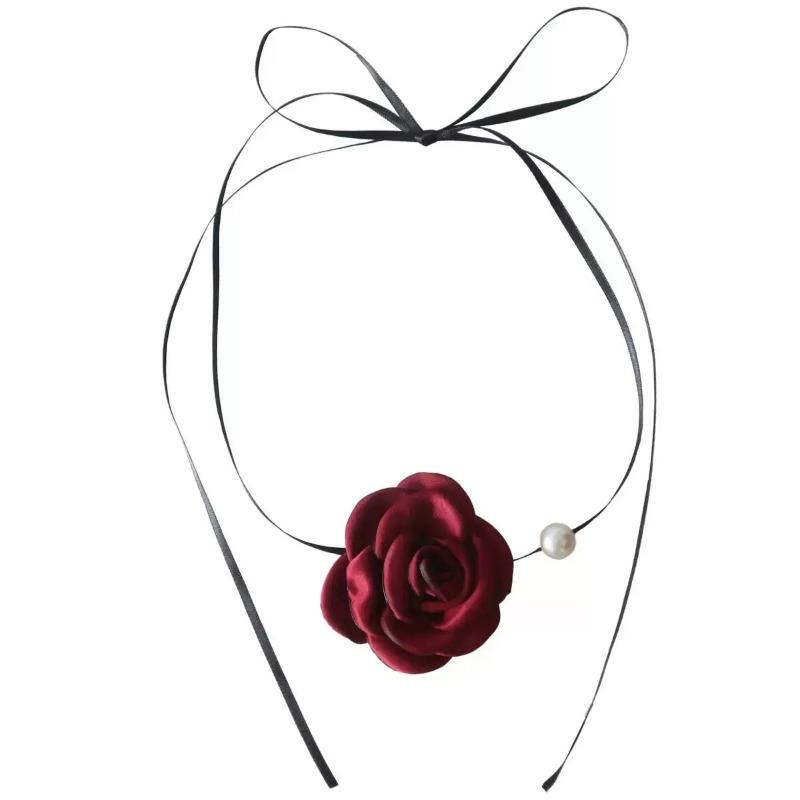Black and white flower necklace rose choker neck flower neckband necklace female neck collar camellia clavicle chain