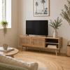 INES TV Unit Oak Effect and Rattan Cane 140cm - Wood