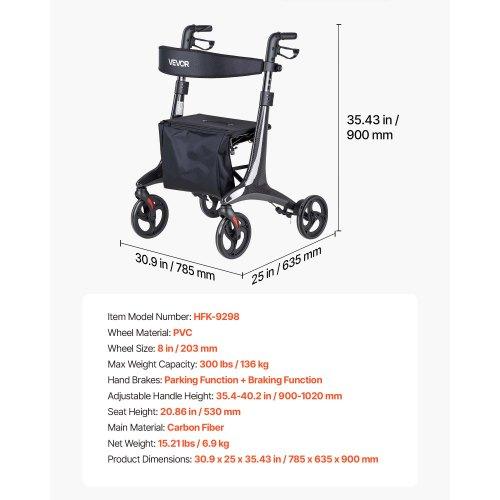VEVOR Rollator Walker with Seat for Seniors, Foldable Lightweight Rolling Walker