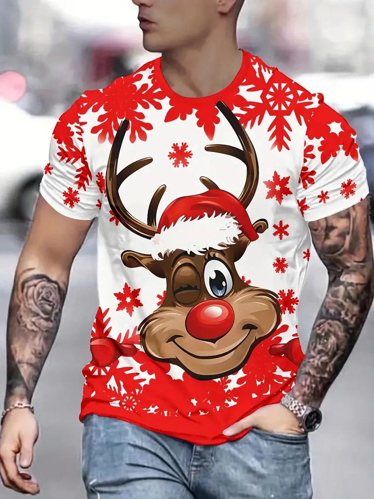 Christmas Mens T-Shirt Summer Funny Santa Claus Print Men's Clothes O-Neck Men's Short Sleeve T-Shirts Loose Vintage Y2k Clothes