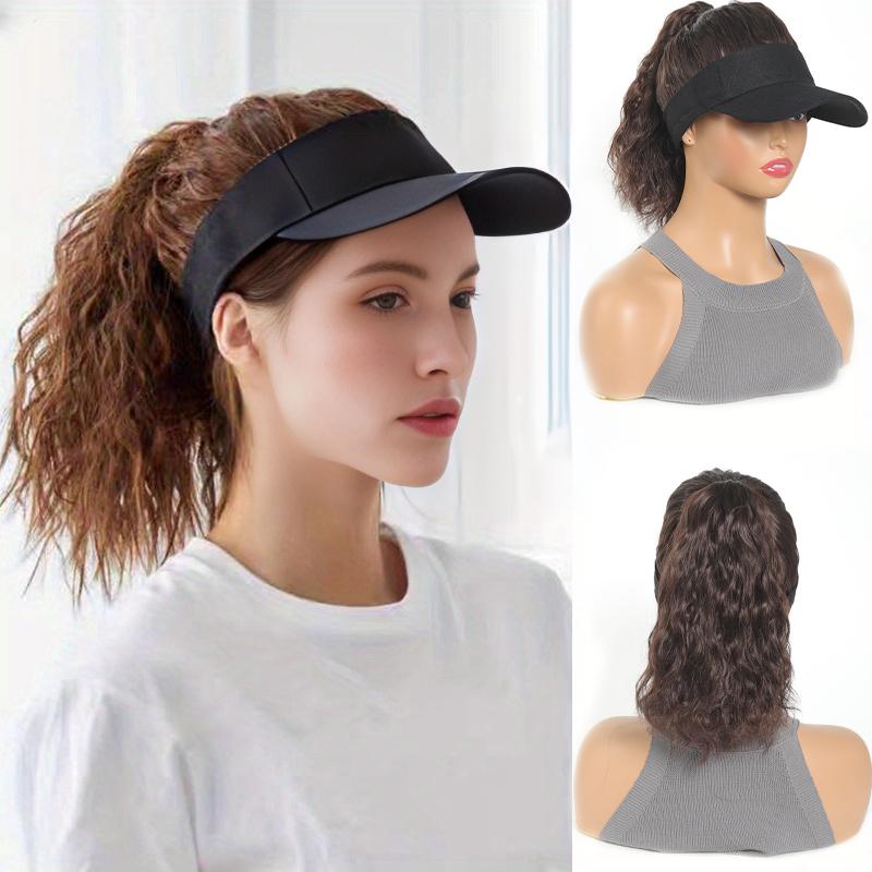 Adjustable Hat Wig with Curly Hair and Ponytail - a Combination of Sporty and Fashionable Synthetic Hat Wigs