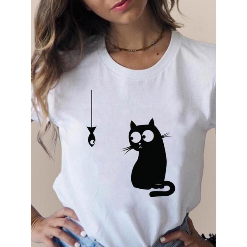 Imprimat T Moda 3D Pisică Tendință minunată Îmbrăcăminte pentru femei drăguță Haine cu mânecă scurtă Tricouri de vară Tricou grafic pentru femei