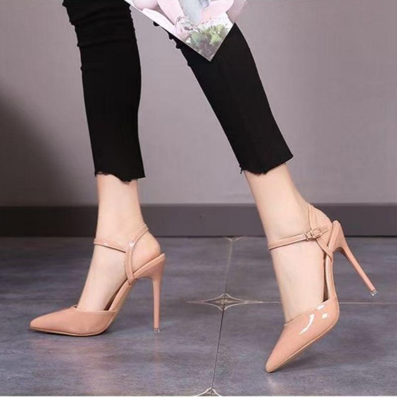 2025 spring and summer bag head word with high-heeled sandals women sexy pointed small man with skirt thin-heeled sandals women