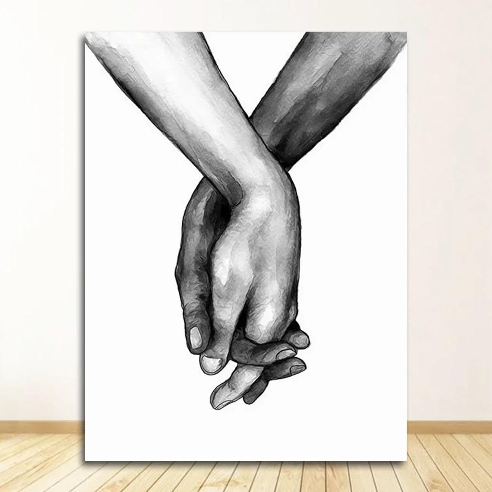 Poster Print Fashion Picture Couples Lovers Room Decor1 Black White Romantic Hand In Hand Canvas Painting Love Quotes Wall Art