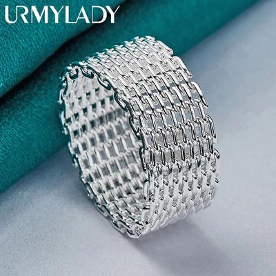 URMYLADY 925 Sterling Zilver Geweven Netto Ring Voor Vrouwen Mannen Bruiloft Charme Verlovingsfeest Mode-sieraden