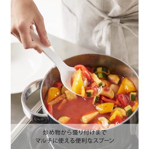 Yamazaki Tower Silicone Cooking Spoon, White, Approx. W7 X D3 X H26cm, Dishwasher Safe, Floating Tip, Measuring Meter, 4272