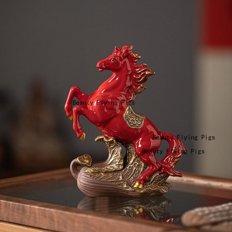 1 Stück Keramik-Pferde-Ornamente Glücksbringendes Sternzeichen-Pferd-Ornament Heimdekoration Rotes Sternzeichen-Pferd Tier-Maskottchen Schreibtisch-Dekoration