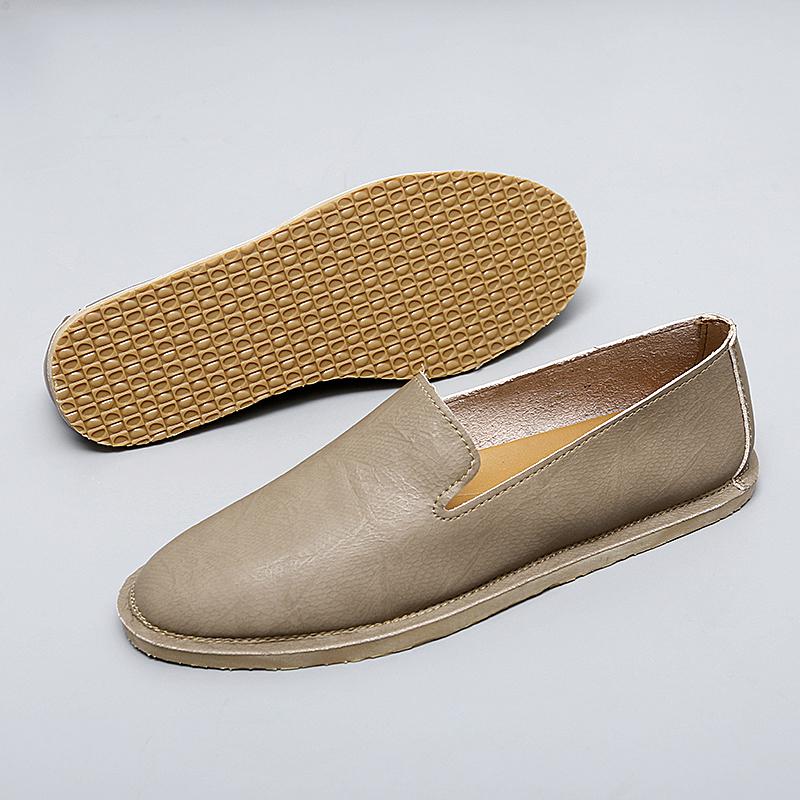 

Мужские кожаные туфли ручной работы, повседневные мягкие лоферы, простые удобные мокасины, дышащие мужские туфли-лодочки, модные деловые туфли на плоской подошве 45 абрикосовый