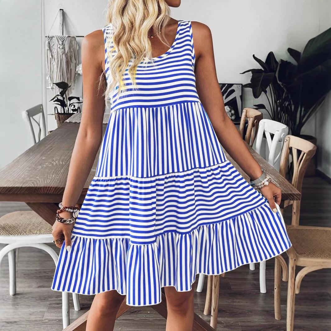 

Женское платье-жилет с полосатым принтом, повседневное платье без рукавов длиной до колена с круглым вырезом XXL синий
