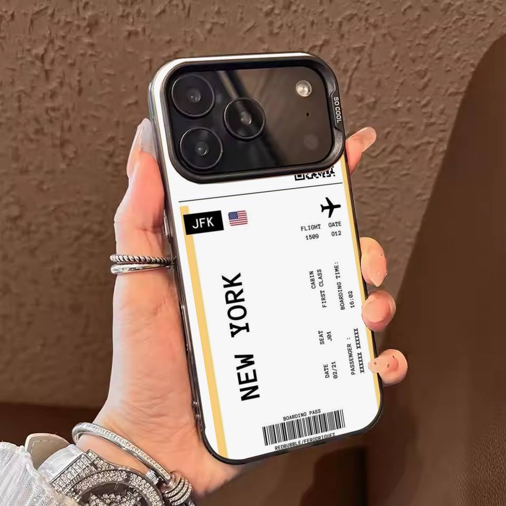 Boarding Pass Plane Ticket Phone Case For iPhone 17 16 15 14 13 12 11 Pro Max Plus Silver candy Matte Cover