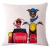 Decorative Dog Cushion Pillows Cartoon Motorbike Surf Dogs Print Cotton Linen Sofa Cushion Trendy Design
