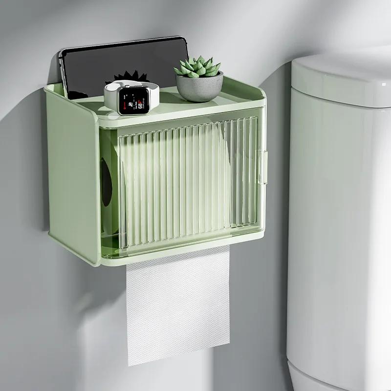Toilet Tissue Box Wall Mounted Waterproof Nordic Perforated Paper Drawer Roll Holder Toilet Paper Holder Paper Towel Holder
