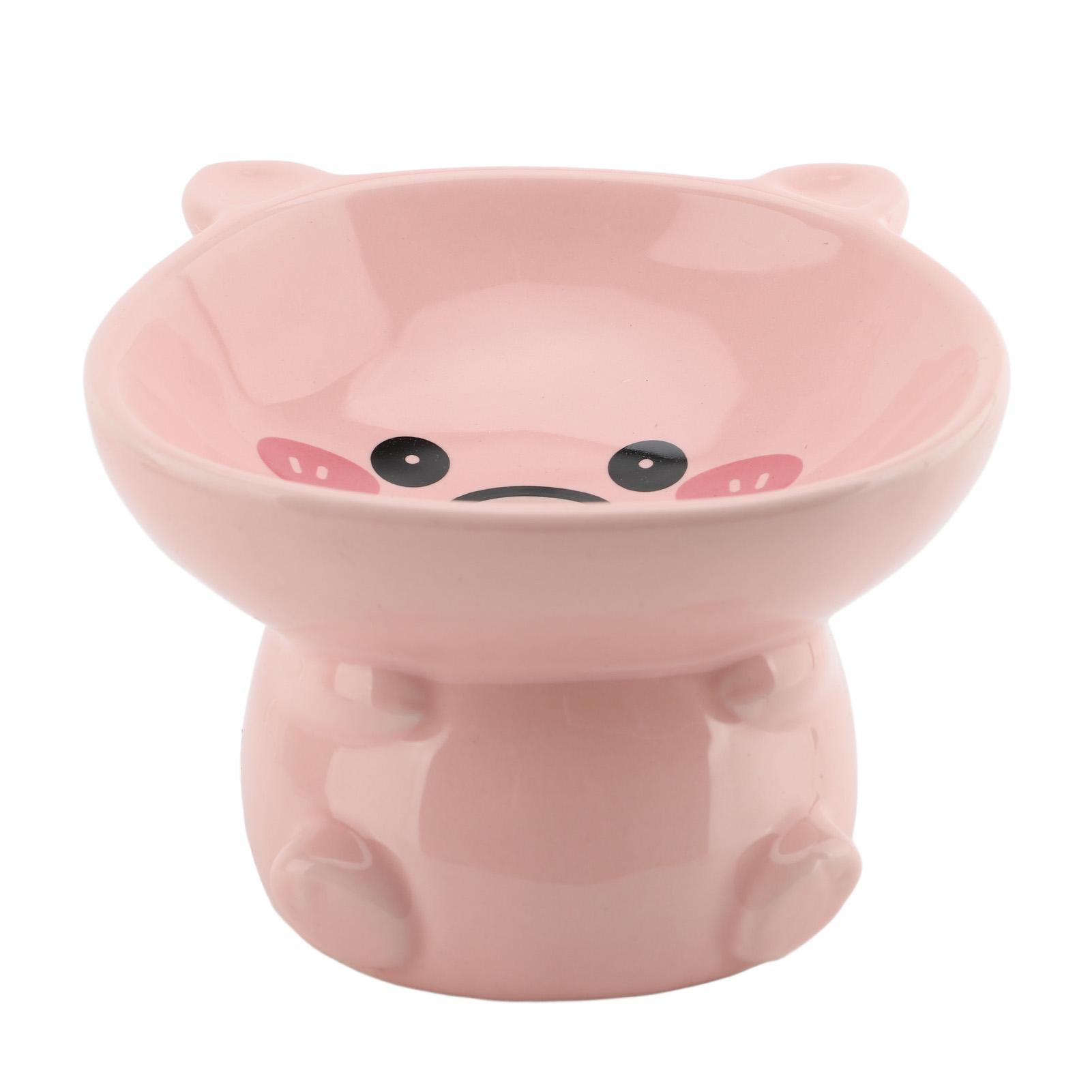

Cat Food Bowl Elevated for Dog Ceramic Cute Cartoon Animal Piggy Shape Tip Proof Home Multifunctional Decoration