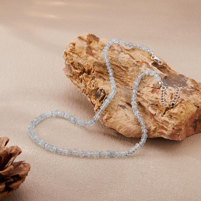 Natural Gemstone Aquamarine Beaded Necklace Women'S S925 Sterling Silver Colored Jewelry Collarbone Chain Earrings