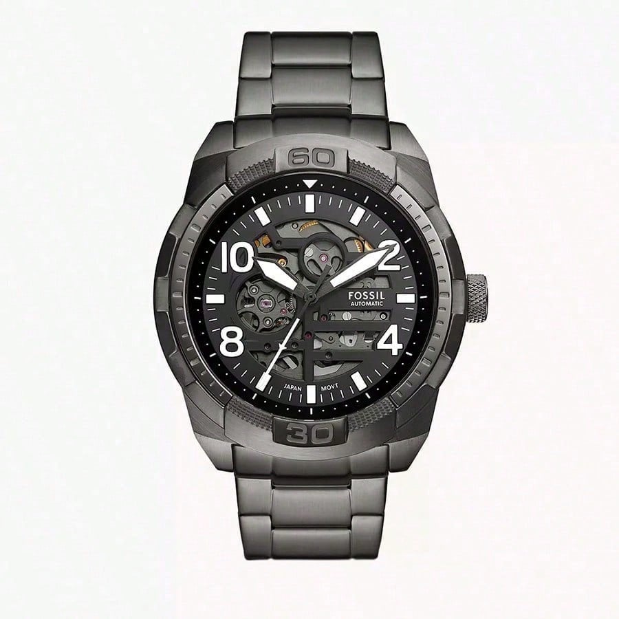 

Мужские автоматические часы Bronson из нержавеющей стали, серый циферблат с вырезами, ремешок из нержавеющей стали, модный деловой стиль.ME3255/ME3256/ME3257 серый