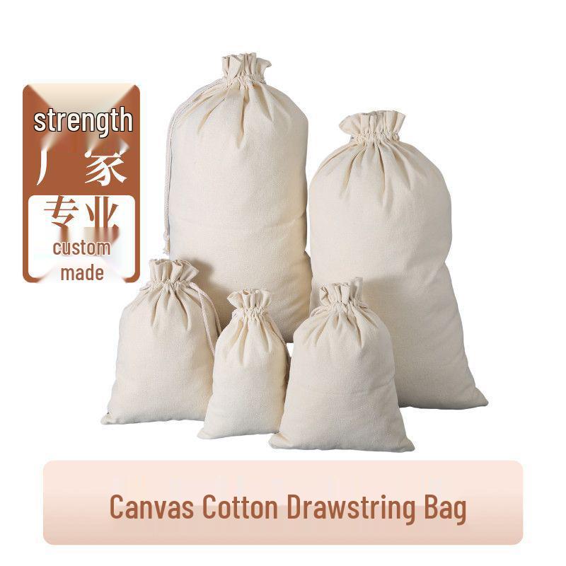 Canvas Drawstring Bag with Printed Logo - Small Linen Storage Bag
