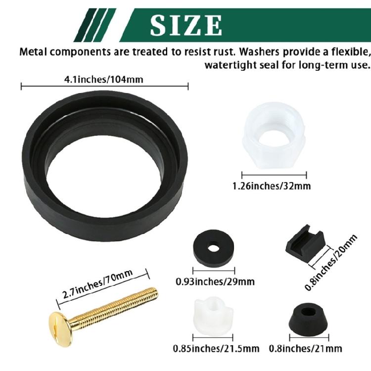 Toilet Tank Mounting Bolt Set with Main Seal 99-660 , 70 Mm Bolts, Washers and Spacers, Bathroom Repair Hardware for Tank Installation and Service