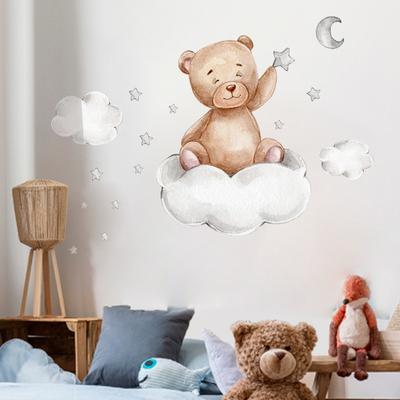 Cartoon Bear Wall Stickers for Kids Bedroom Decoration Moon Star Cloud Wallpaper Room Decor