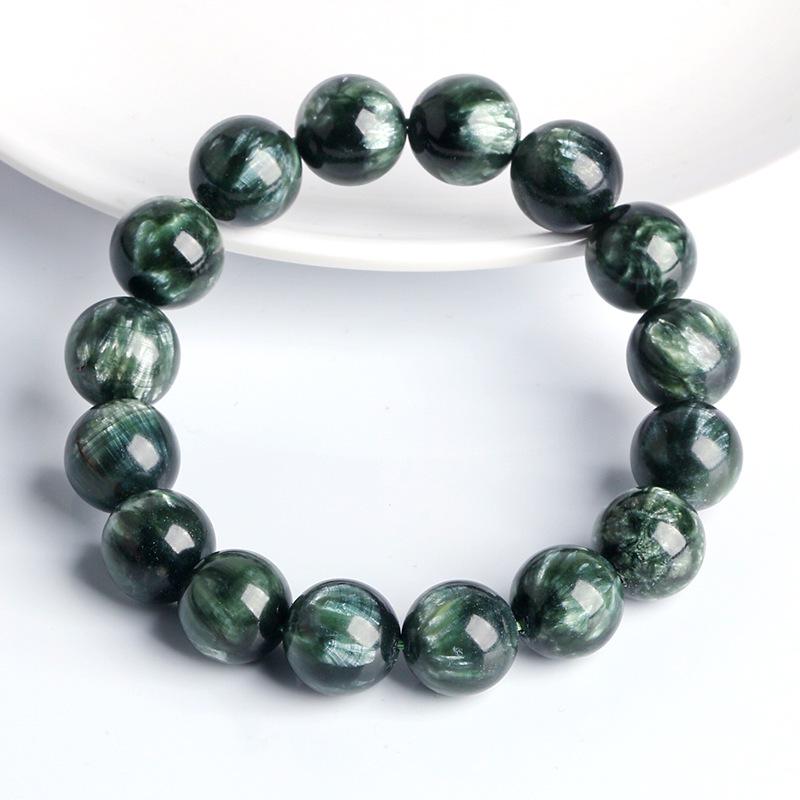 

Collector s Grade Natural Green Dragon Crystal Bracelet with Glamorous Texture and Green Mudstone Plain Circle - Donghai Ketang Gemstone. 8mm