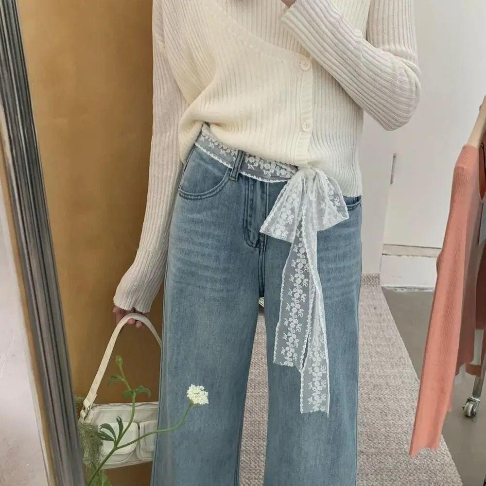 Cottagecore Tie Up Waist Chain Y2K Style Decoration for Dress Jeans Lace Bow Waist Belt for Women