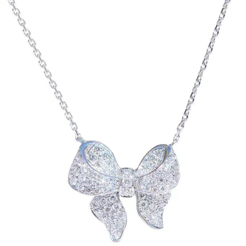 Xiaohongshu Bow Clavicle Necklace - Women s Korean Style Zirconia Choker with Full Diamond Pendant