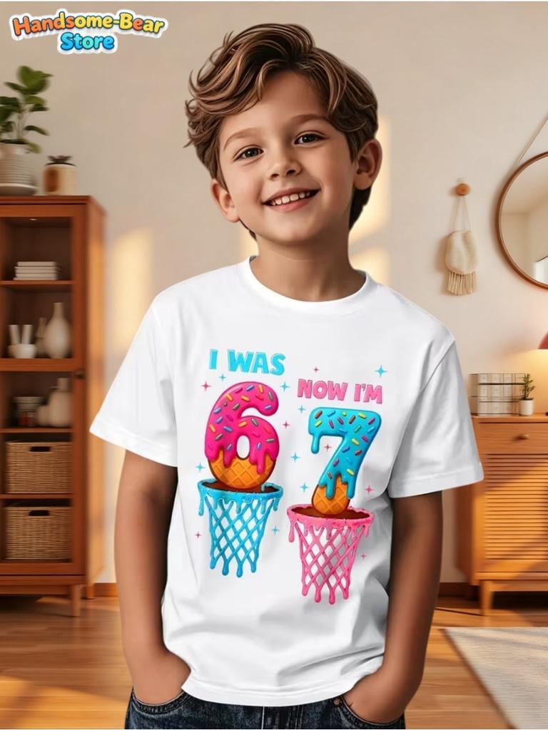 Summer T-Shirt for Kids Birthday Party Gifts Short Sleeve Tees Crew Neck Graphic Children's Clothing