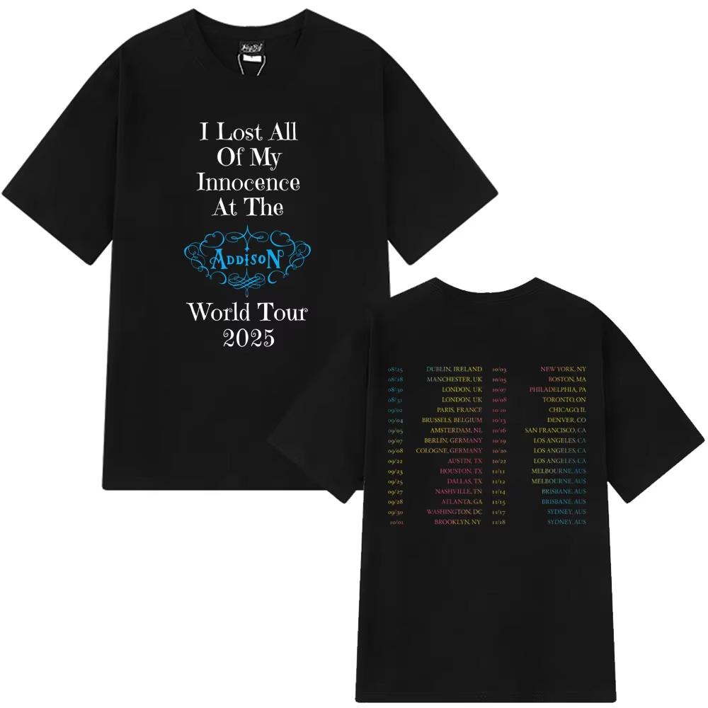 

Singer Addison Rae 2025 Tour Merch Tshirt Men Women Short Sleeve Cotton Tee Summer Aesthetic Harajuku Casual Tshirt Streetwear S