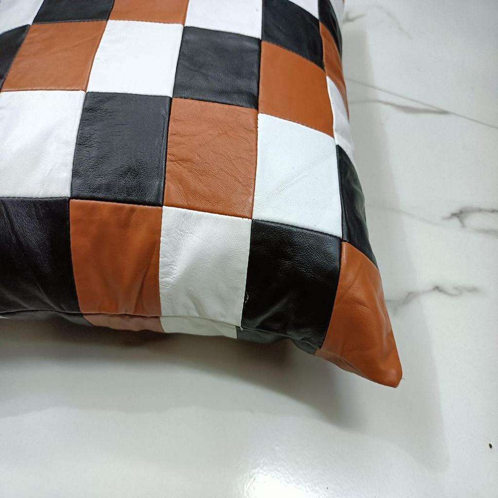 NOORA Kombinationsfarben Leder Kissen- & Kissenbezug, Boho Stil Heimdekor, Quadratisches Patchwork Design Überwurfbezug für Einweihung
