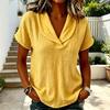 Women V-Neck T-Shirt Short Sleeve Solid Color Summer Blouse Loose Fit Fashionable Collared Casual Tee for Work Party Date Wear
